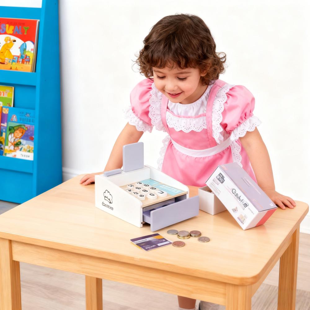 Toy Cash Register - Caja registradora de madera para niños,
