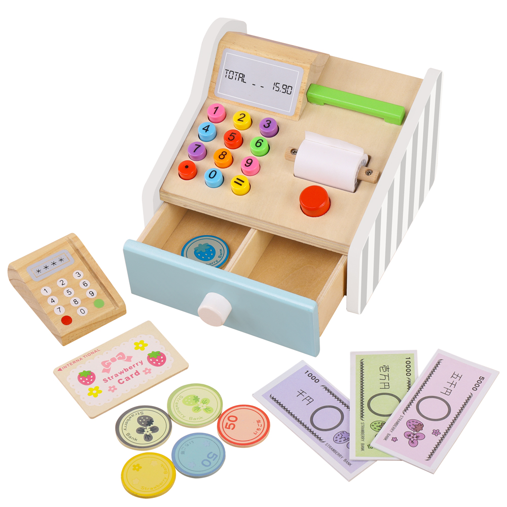 Toy Cash Register - Caja registradora de madera, juguetes, tienda
